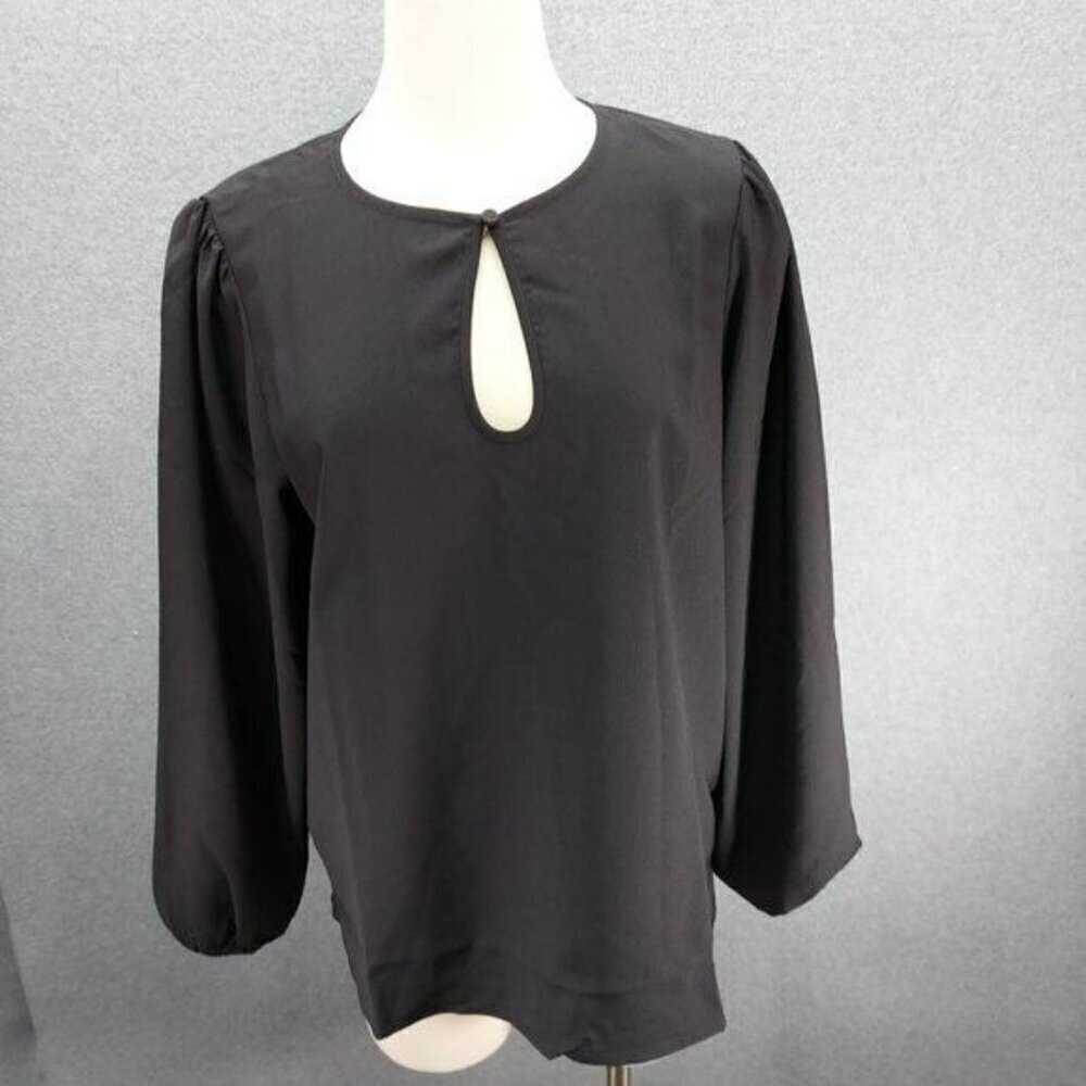 NWT J Crew Puff Long sleeve satin Blouse Keyhole Neck Black